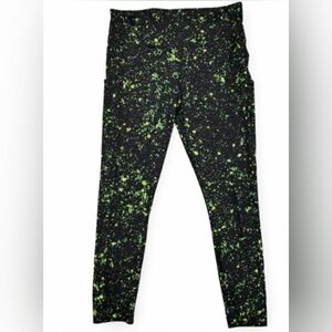 2x lululemon athletica Black Leggings And Neon Green Splatter
